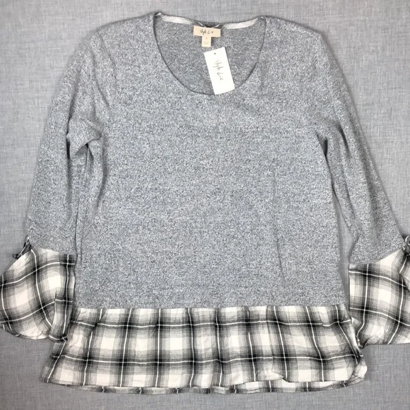 Style & Co Gray Plaid Layered Look Top Size Small - Picture 2 of 5